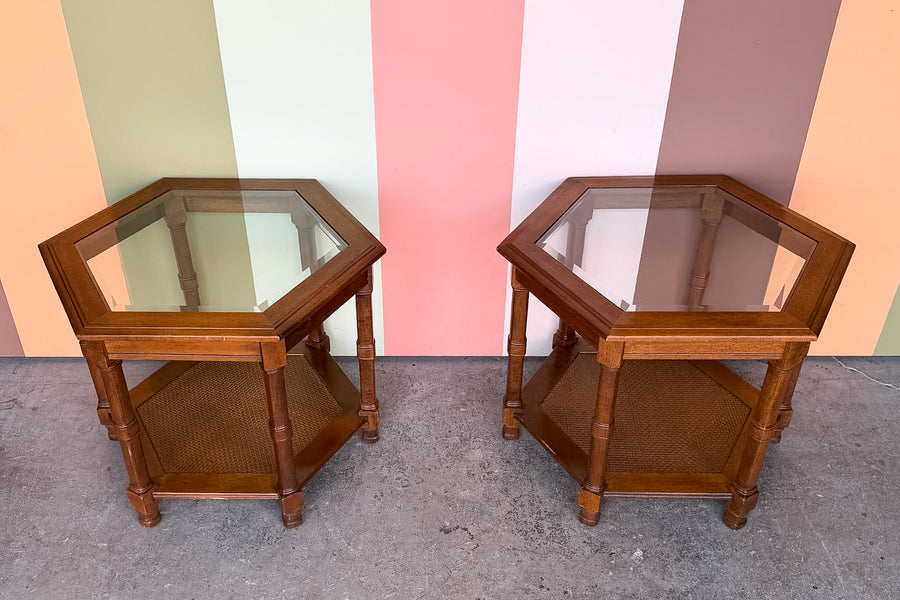 Pair of Handsome Faux Bamboo Side Tables