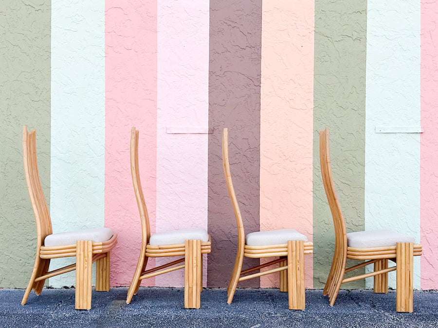 Set of Six Coastal Chic Rattan Dining Chairs