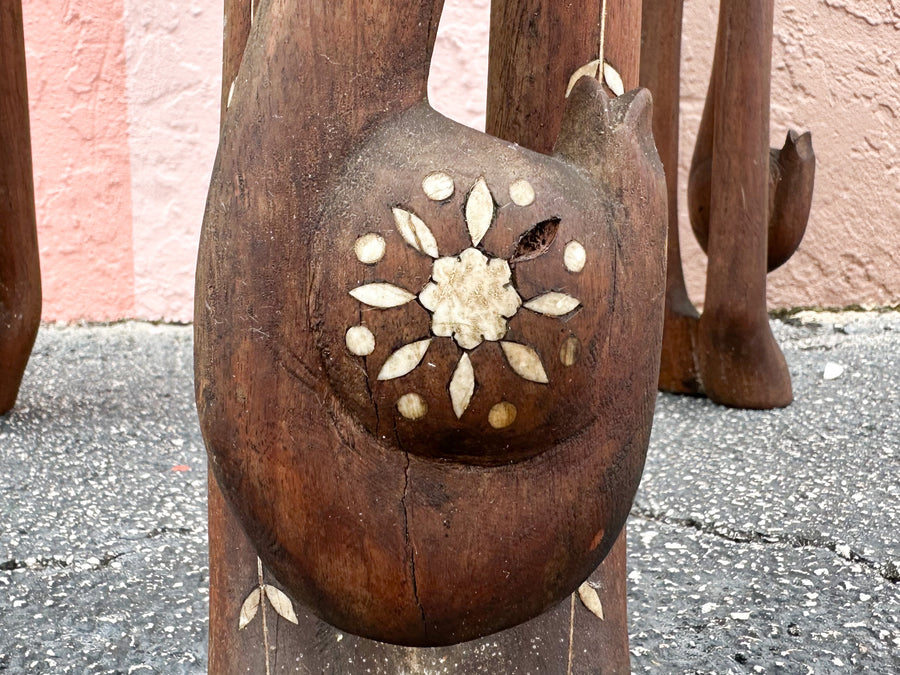 Inlaid Wood Elephant Side Table