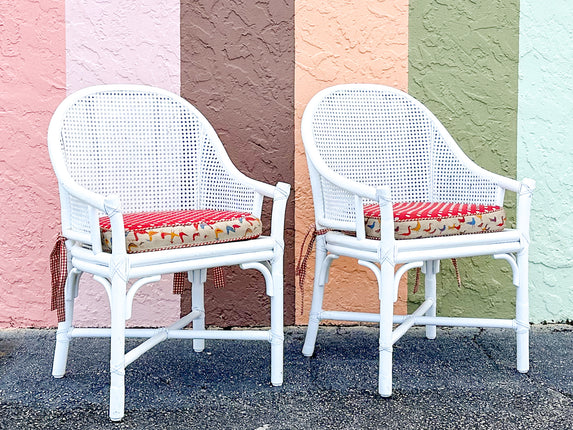 Pair of McGuire Rattan and Cane Barrel Chairs