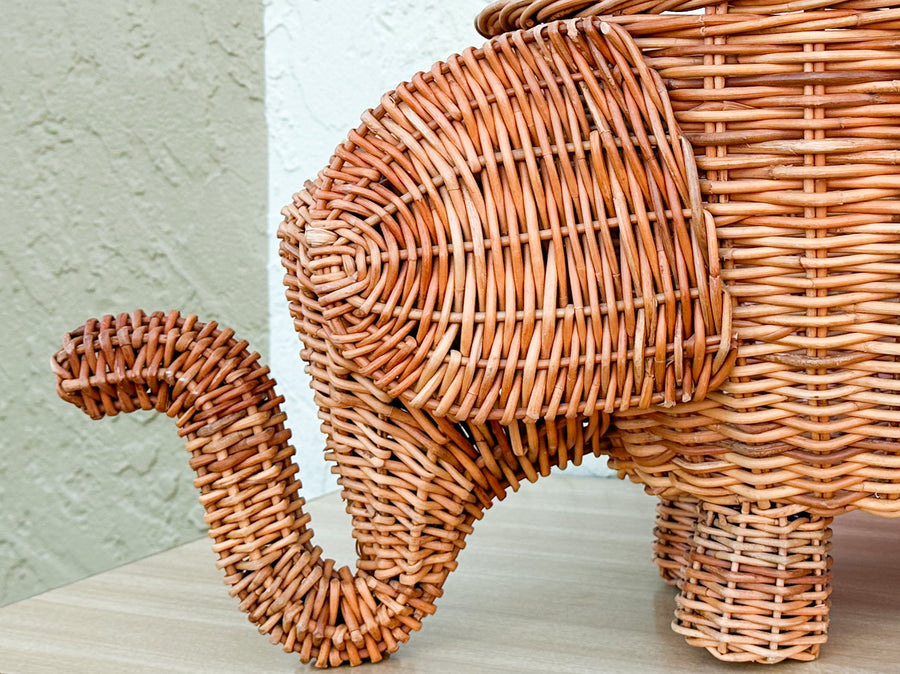 Wicker Elephant Cachepot