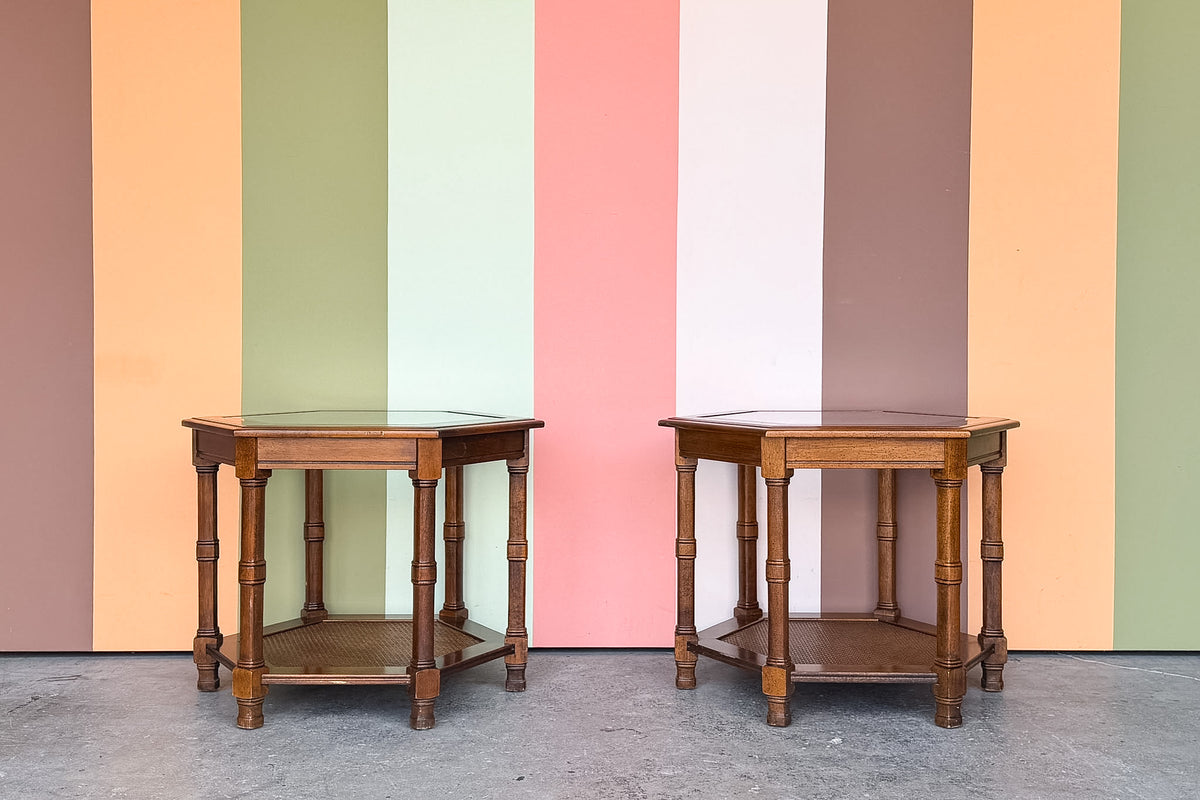 Pair of Handsome Faux Bamboo Side Tables