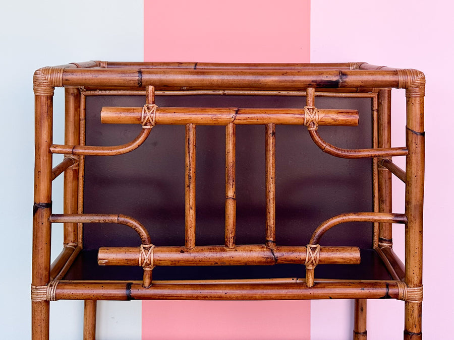 Large Old Florida Rattan Magazine Rack