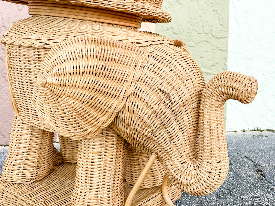 Wicker Elephant Side Table