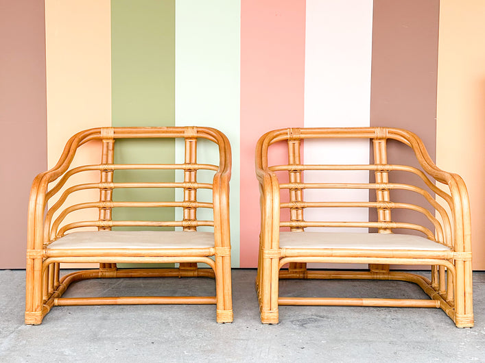 Pair of Brown Jordan Rattan Lounge Chairs