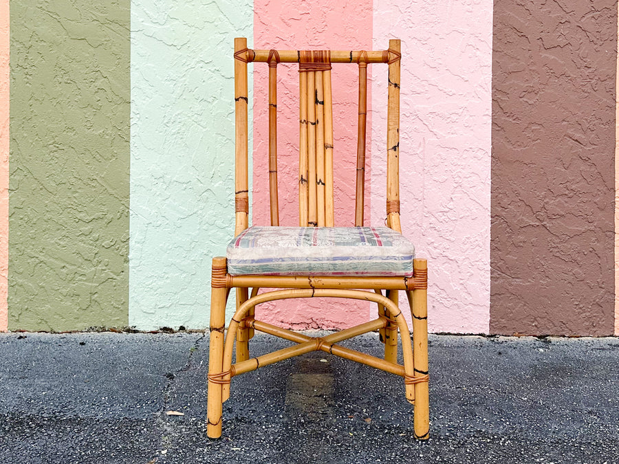 Set of Six Old Florida Rattan Dining Chairs