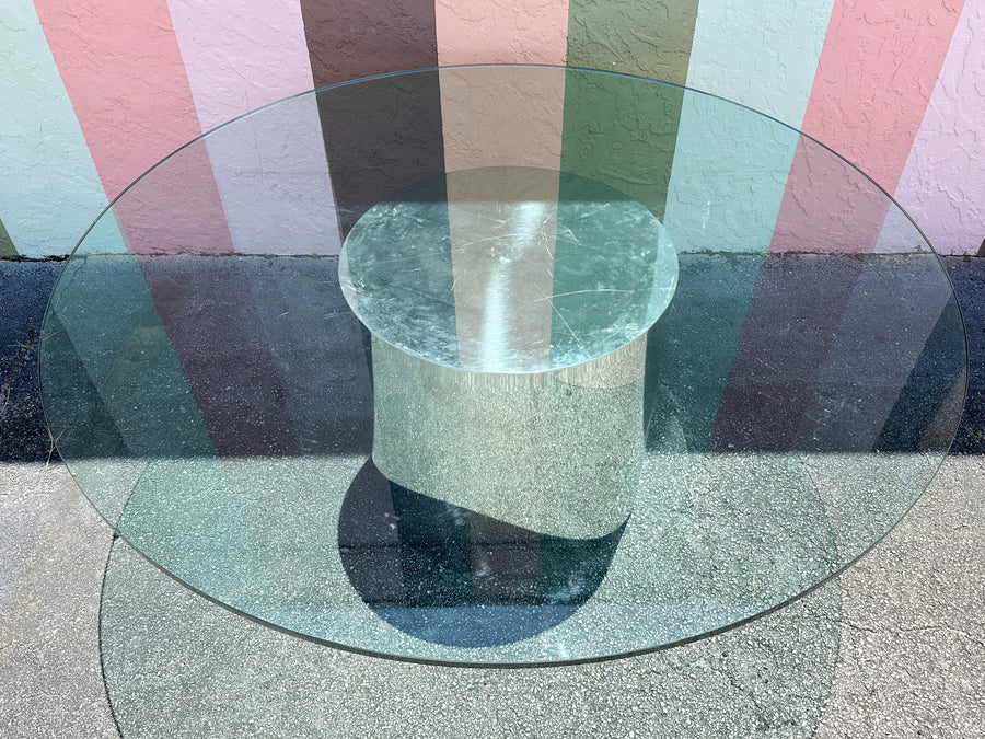 Mid Century Round Glass and Chrome Dining Table
