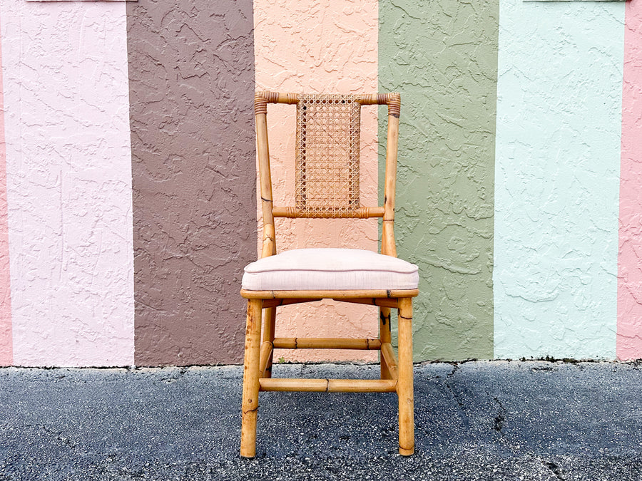 Set of Six Old Florida Rattan and Cane Dining Chairs