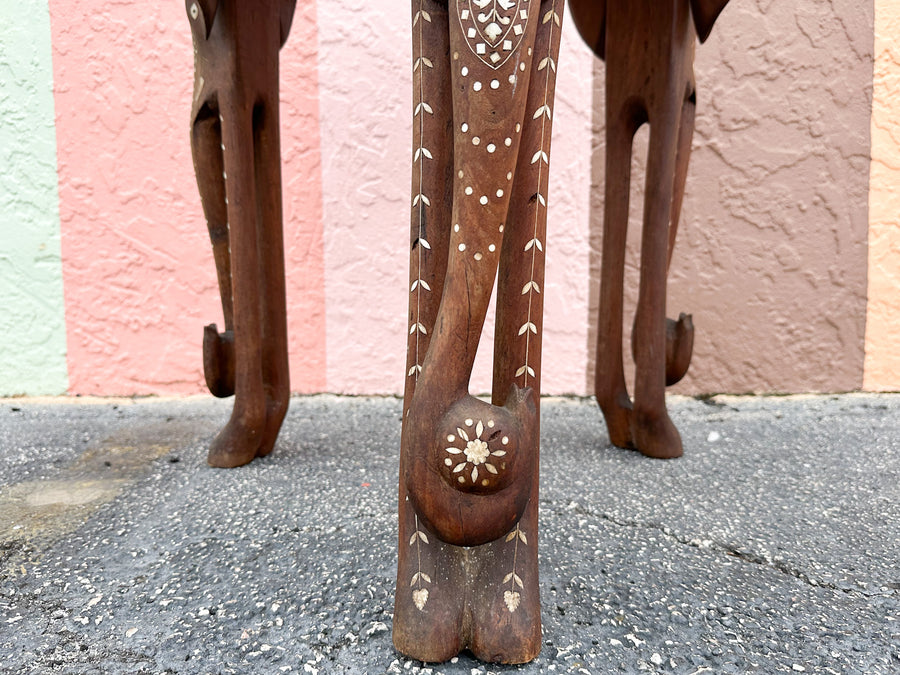 Inlaid Wood Elephant Side Table