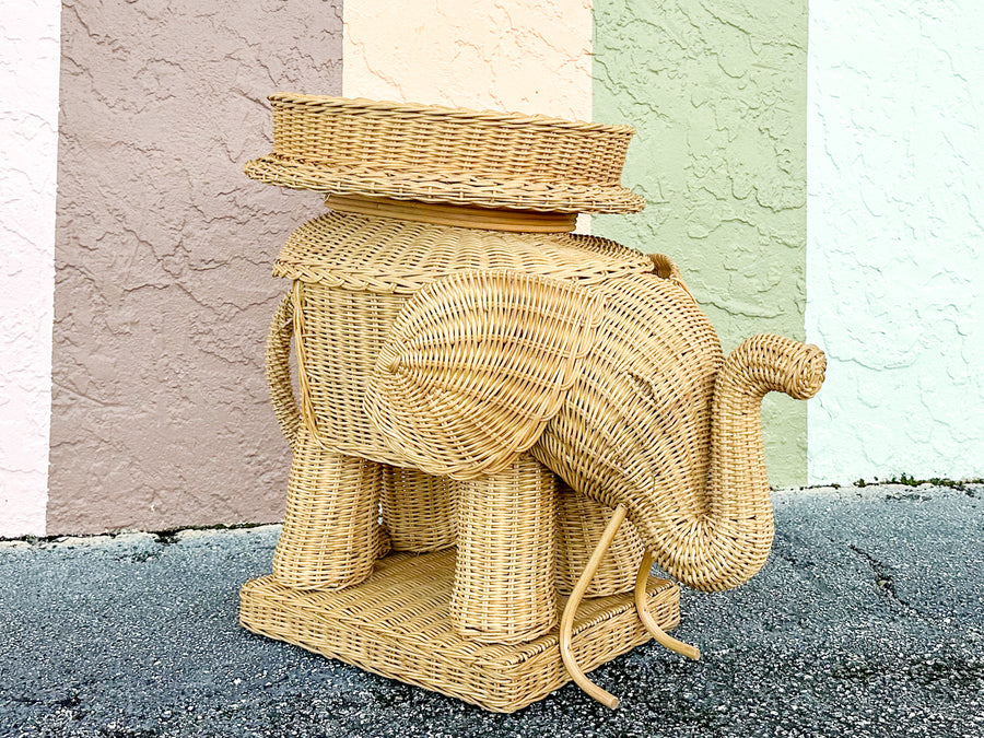Wicker Elephant Side Table