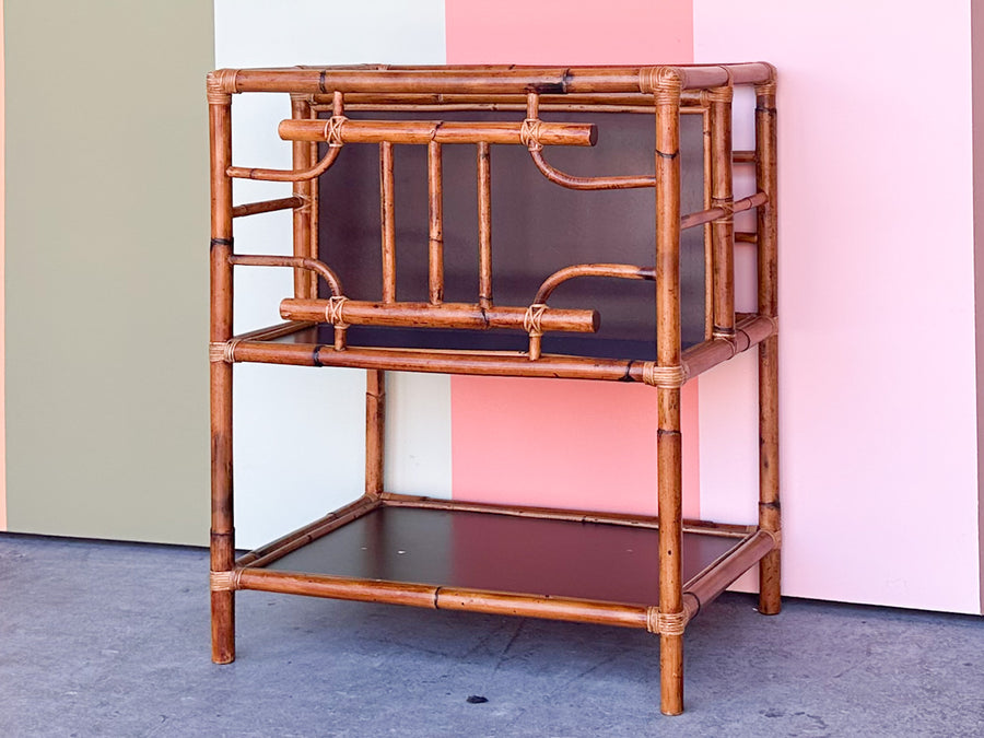 Large Old Florida Rattan Magazine Rack