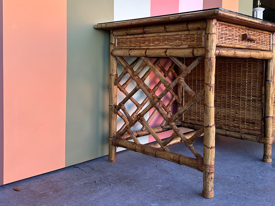 Coastal Rattan Chippendale Desk and Chair
