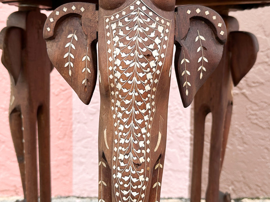 Inlaid Wood Elephant Side Table