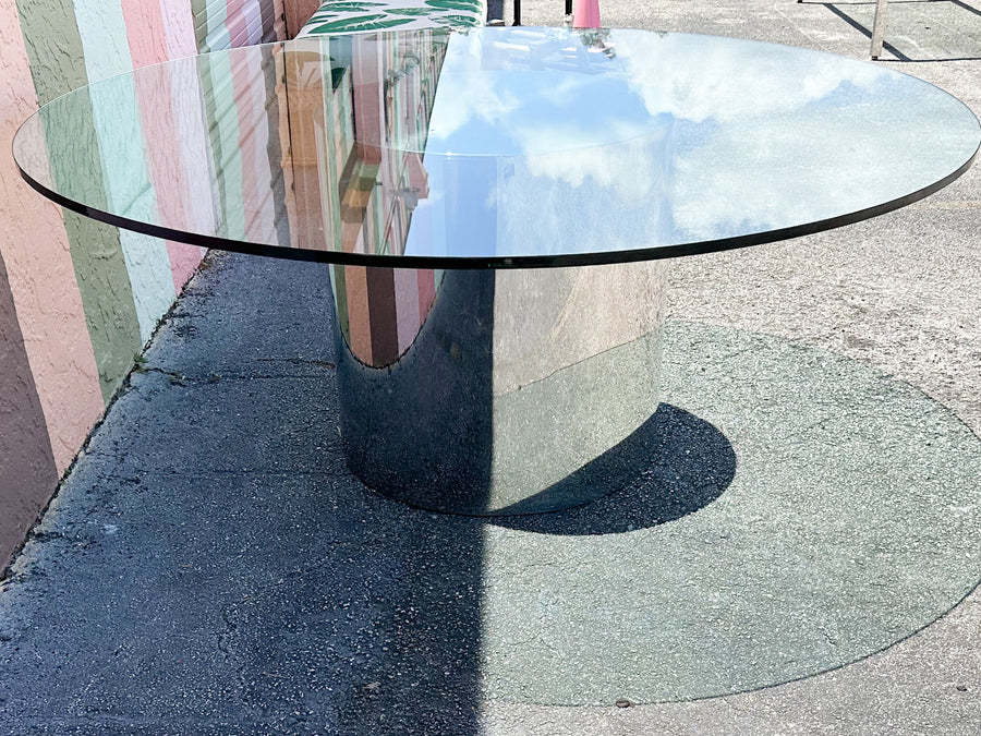 Mid Century Round Glass and Chrome Dining Table