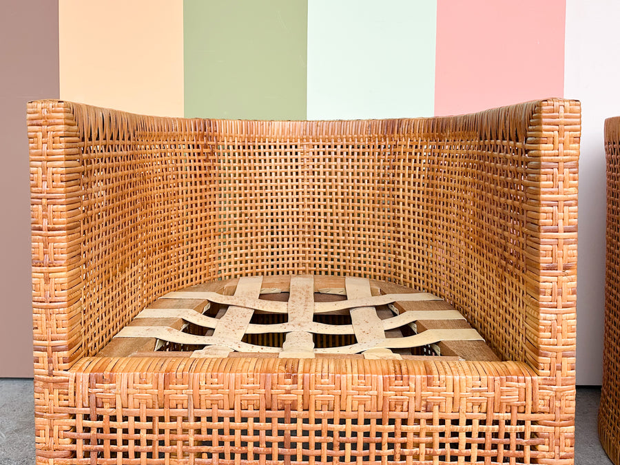 Pair of Coastal Style Rattan Barrel Chairs