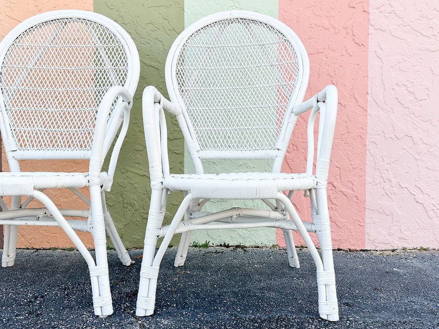 Set of Four Palm Beach Chic Rattan Dining Chairs