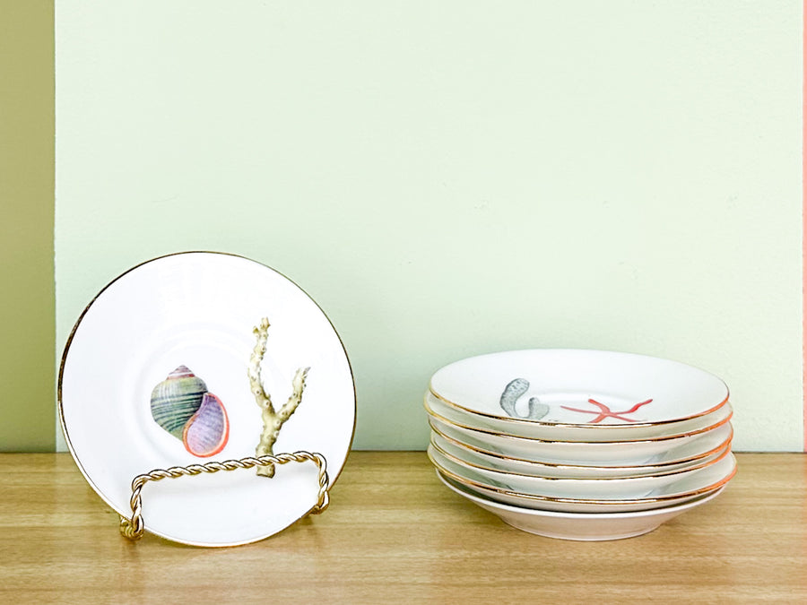 Set of Six Petite Decoupage Shell Plates