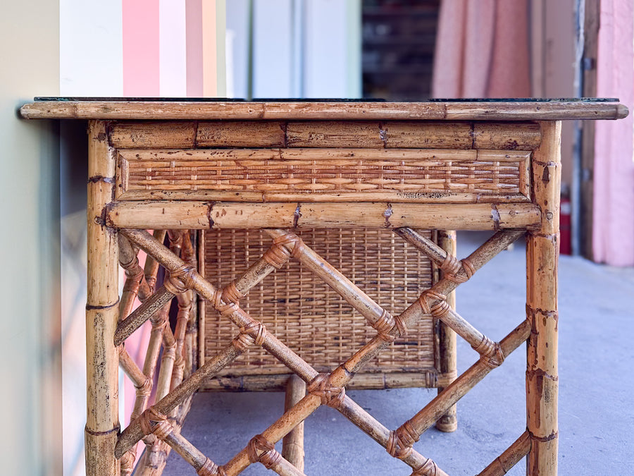 Coastal Rattan Chippendale Desk and Chair