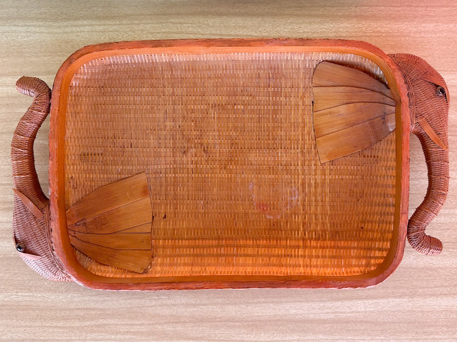Pair of Rattan Elephant Trays