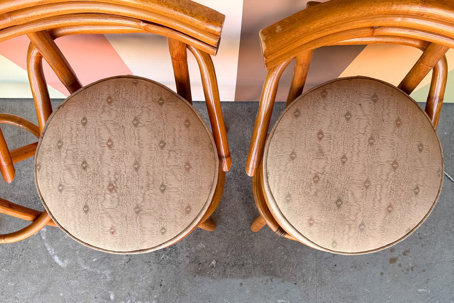 Set of Four Old Florida Rattan Bar Stools