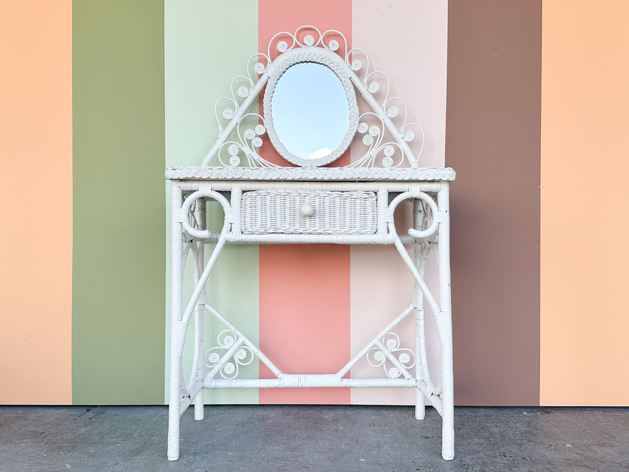 Sweet Wicker Vanity and Stool