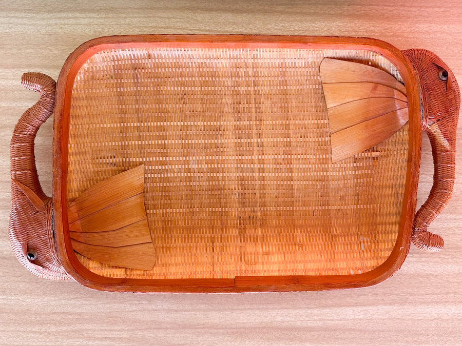 Pair of Rattan Elephant Trays