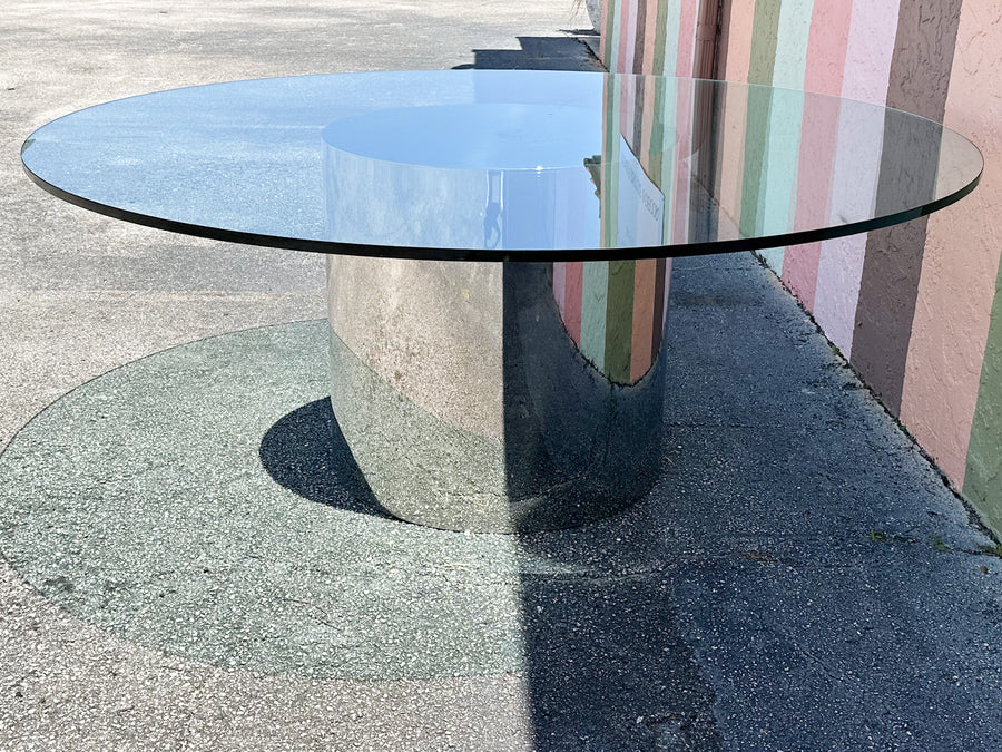 Mid Century Round Glass and Chrome Dining Table