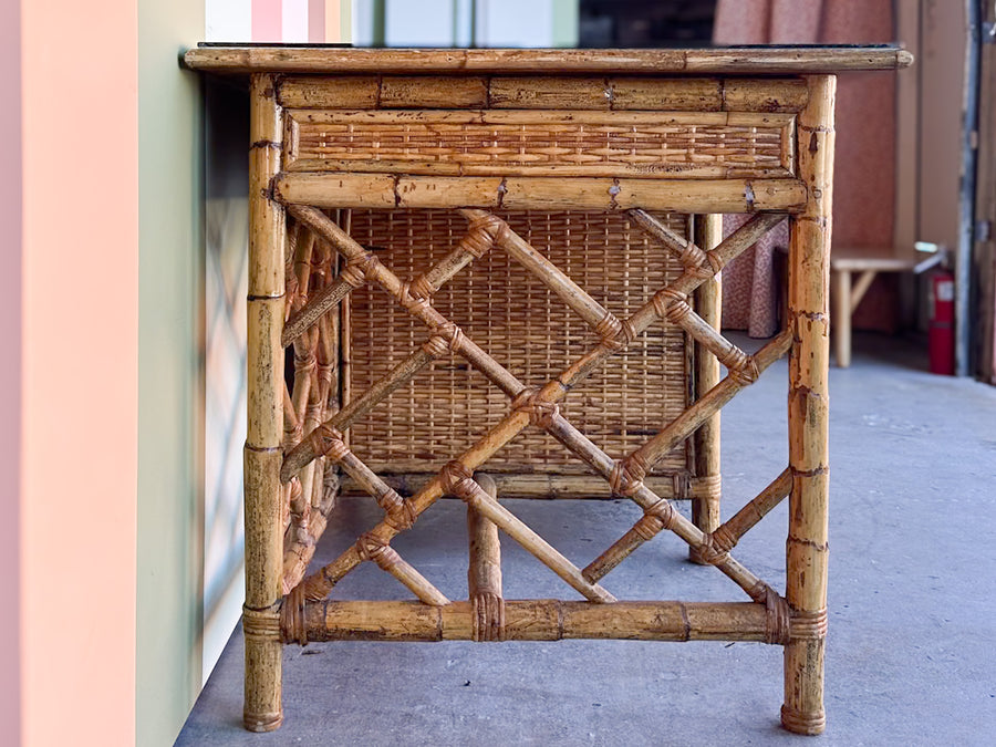 Coastal Rattan Chippendale Desk and Chair