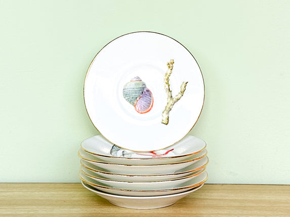 Set of Six Petite Decoupage Shell Plates