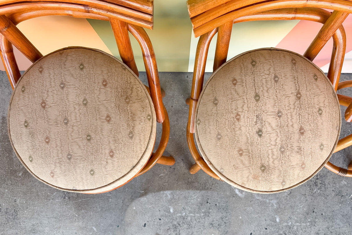 Set of Four Old Florida Rattan Bar Stools