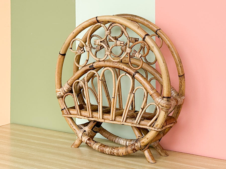 Whimsical Rattan Magazine Rack