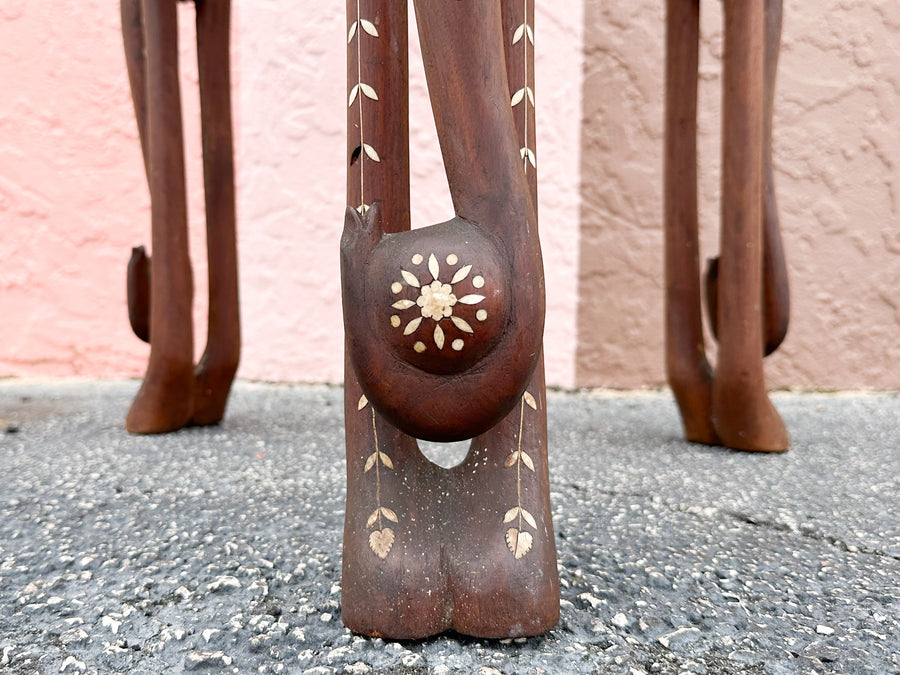Inlaid Wood Elephant Side Table