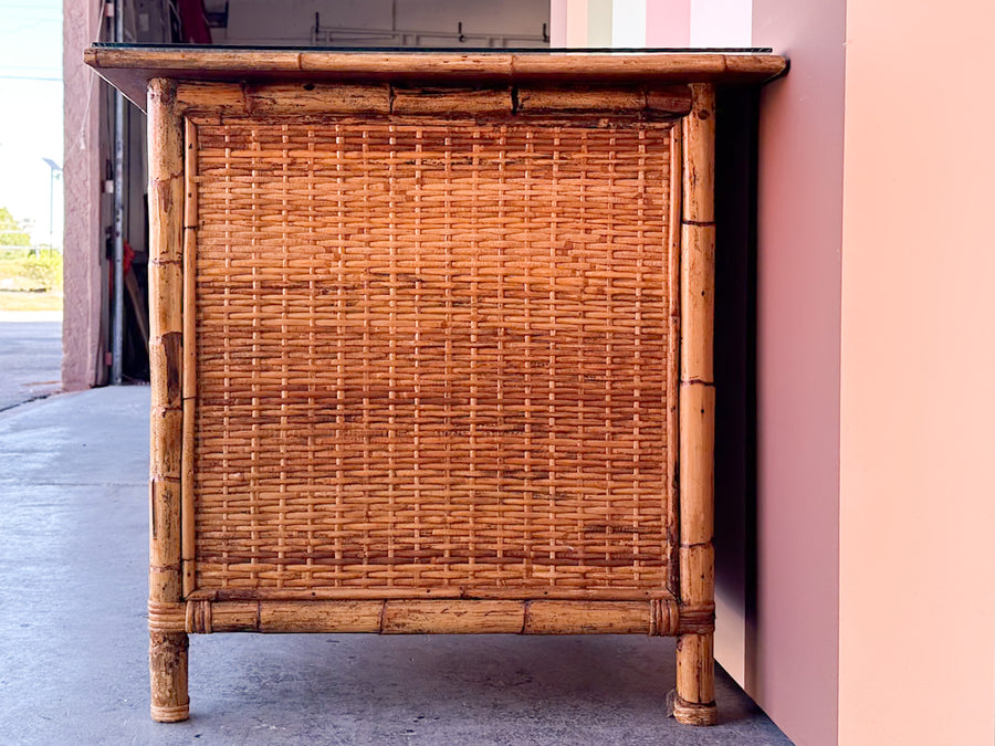 Coastal Rattan Chippendale Desk and Chair