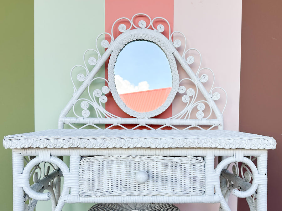 Sweet Wicker Vanity and Stool