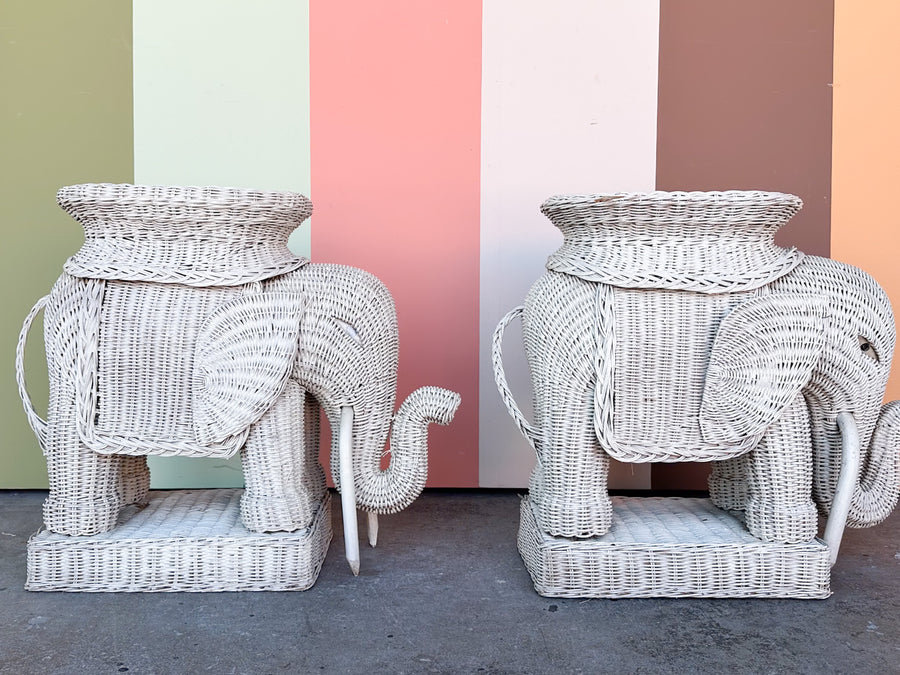 Pair of Wicker Elephant Garden Seats
