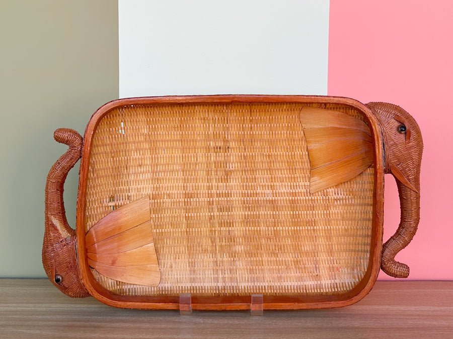 Pair of Rattan Elephant Trays
