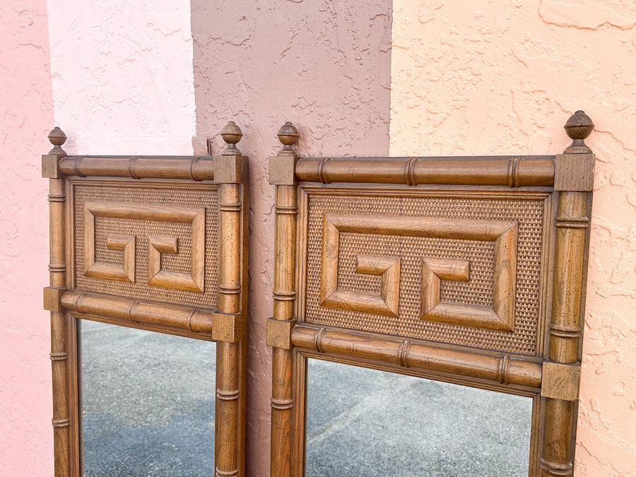 Pair of Greek Key Faux Bamboo Mirrors