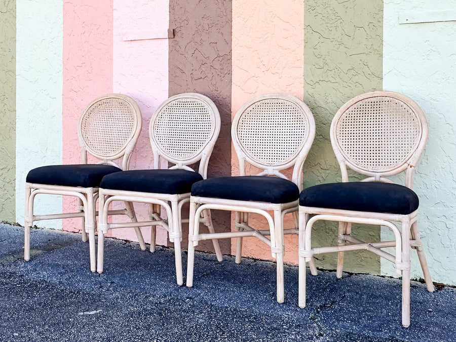 Set of Four Cane Back Rattan Chairs