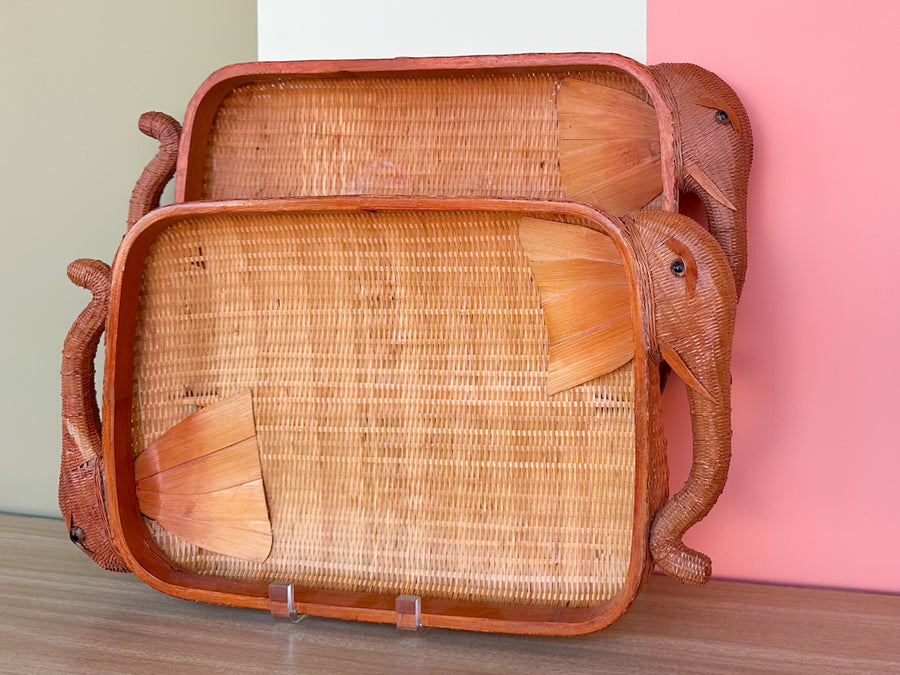 Pair of Rattan Elephant Trays