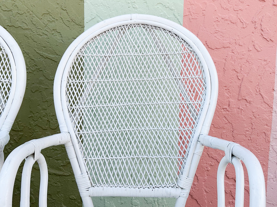 Set of Four Palm Beach Chic Rattan Dining Chairs