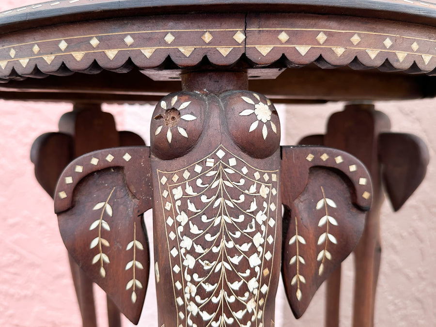 Inlaid Wood Elephant Side Table