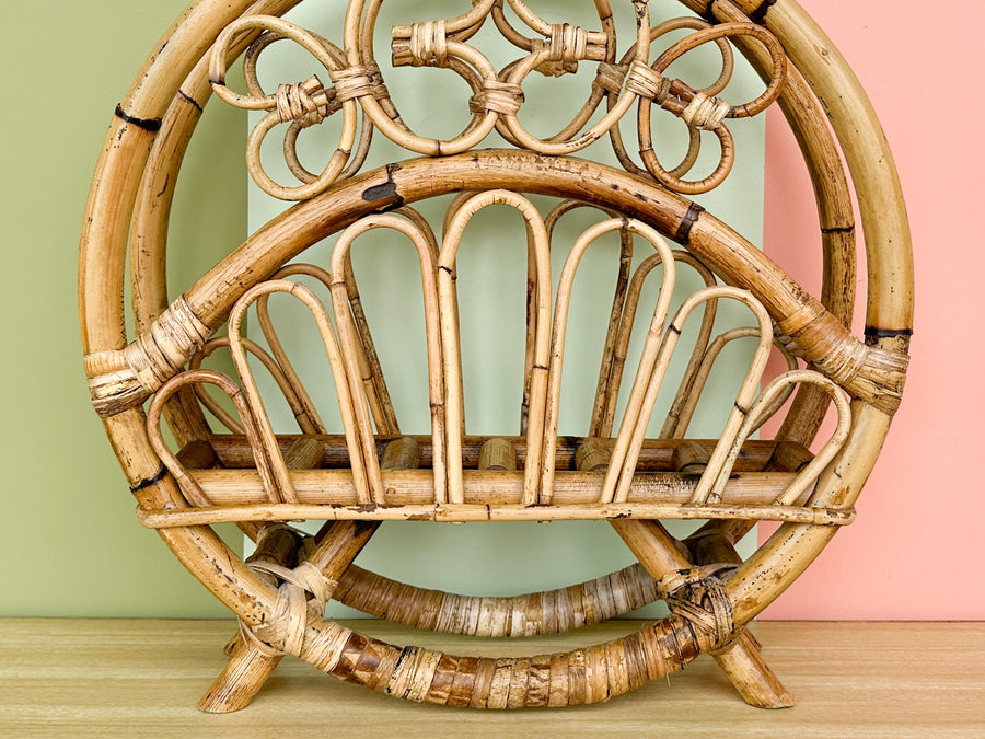 Whimsical Rattan Magazine Rack