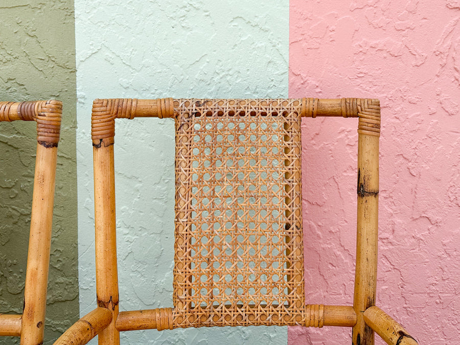 Set of Six Old Florida Rattan and Cane Dining Chairs