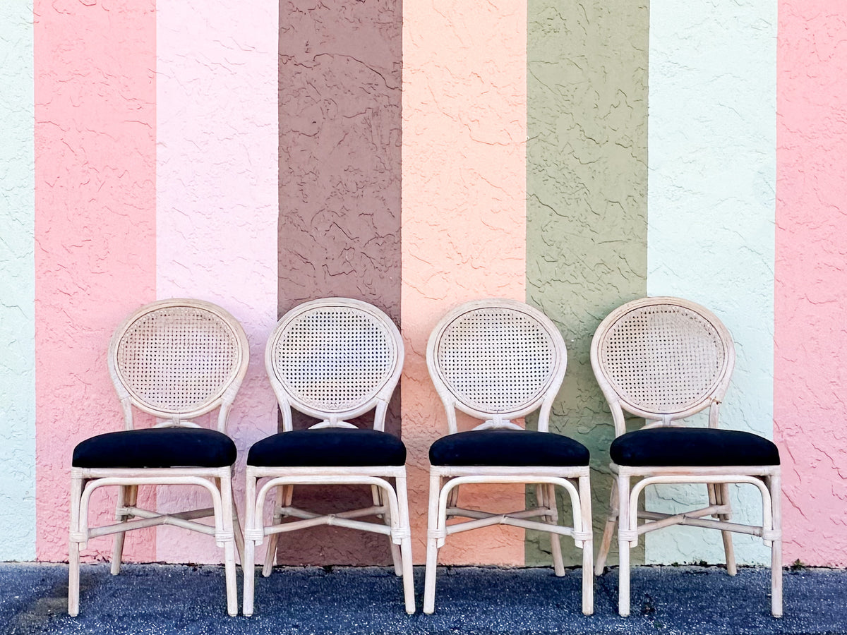 Set of Four Cane Back Rattan Chairs