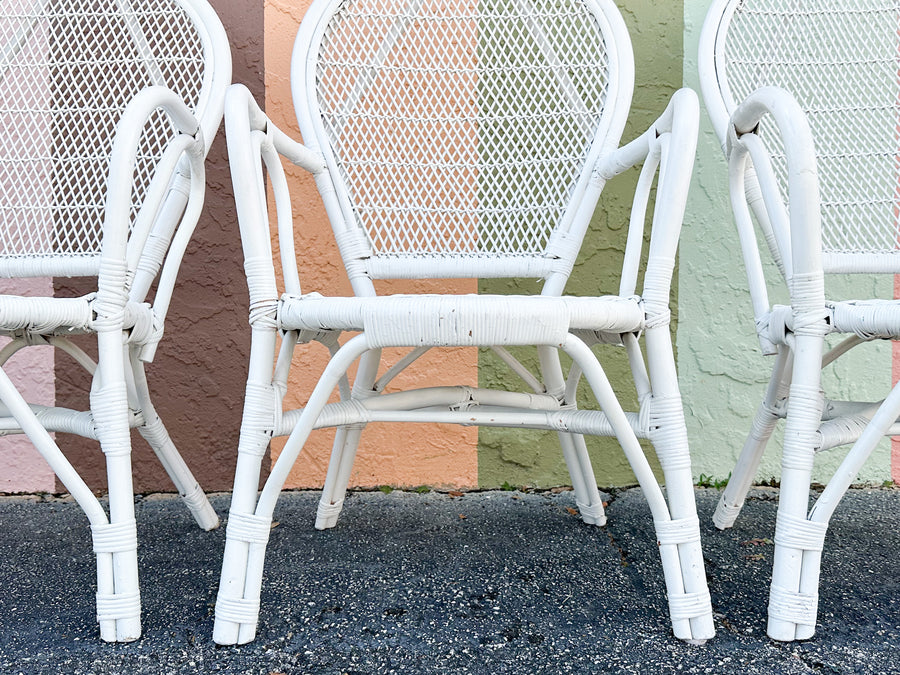 Set of Four Palm Beach Chic Rattan Dining Chairs