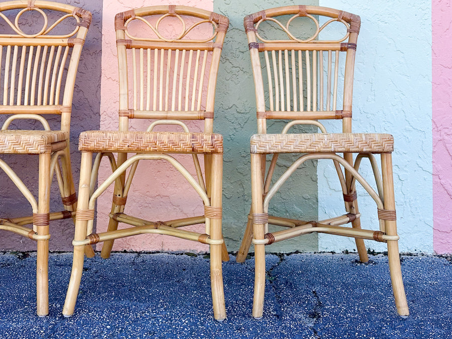 Set of Four Cute Rattan Bistro Dining Chairs
