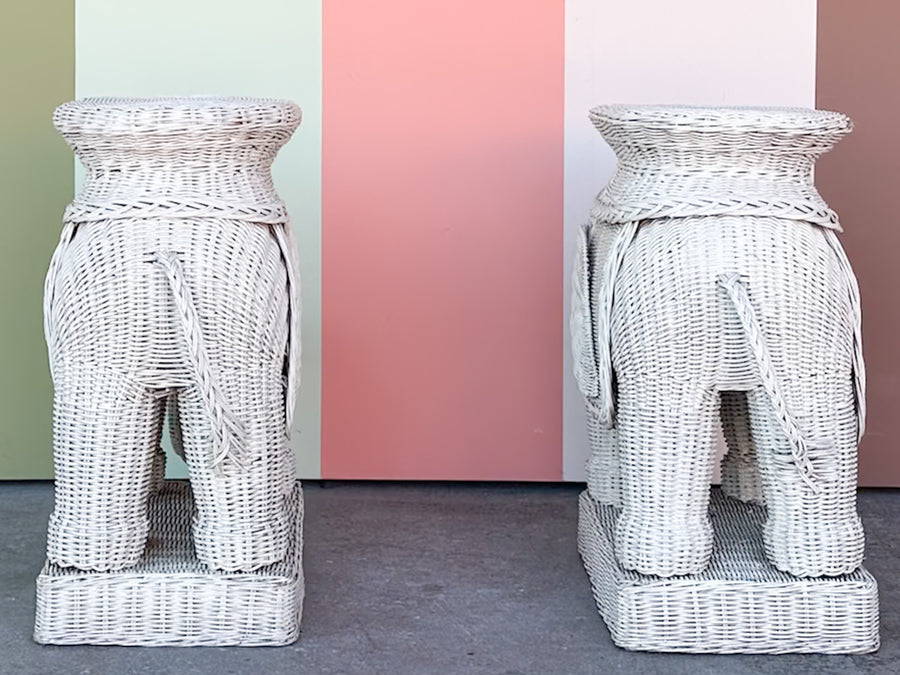 Pair of Wicker Elephant Garden Seats