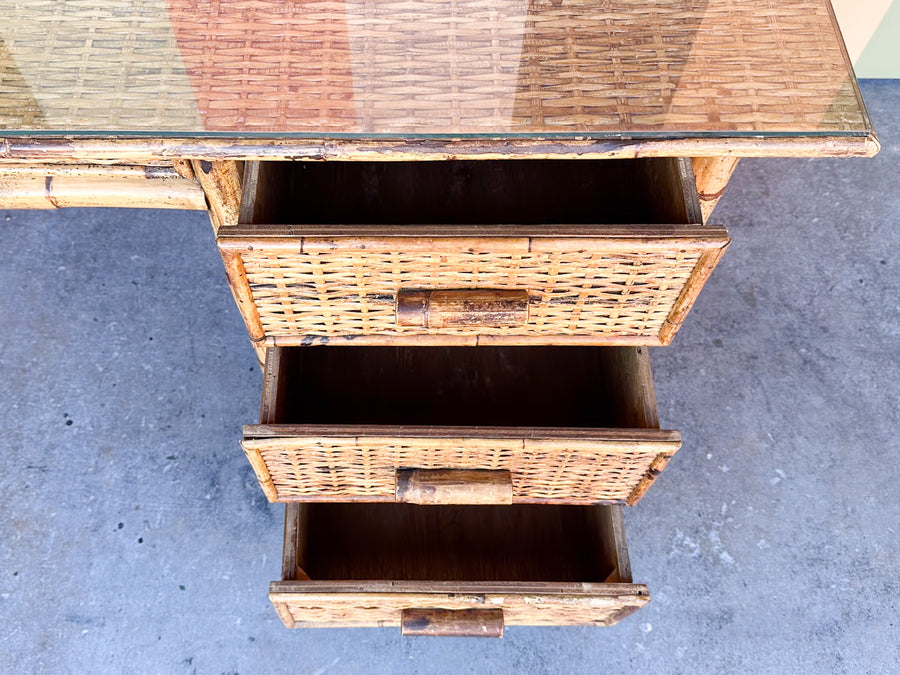 Coastal Rattan Chippendale Desk and Chair