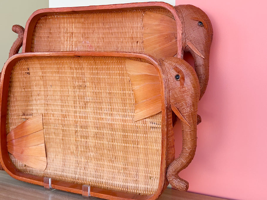 Pair of Rattan Elephant Trays