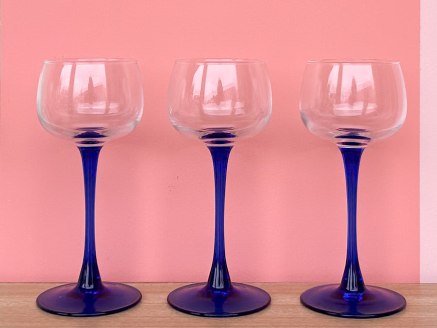 Set of Six French Blue Cordial Glassware
